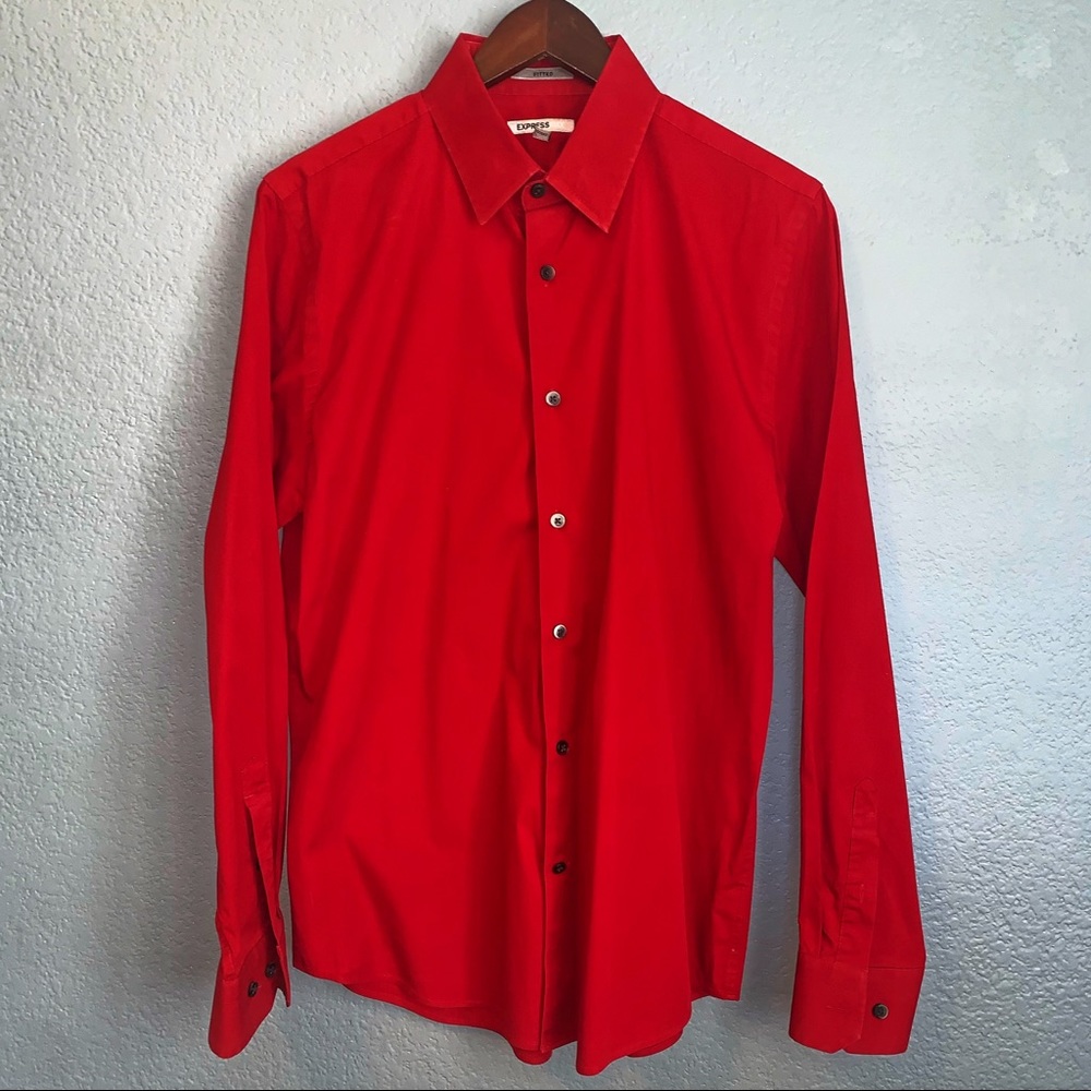 Express 1MX Fitted Red Button Down Shirt